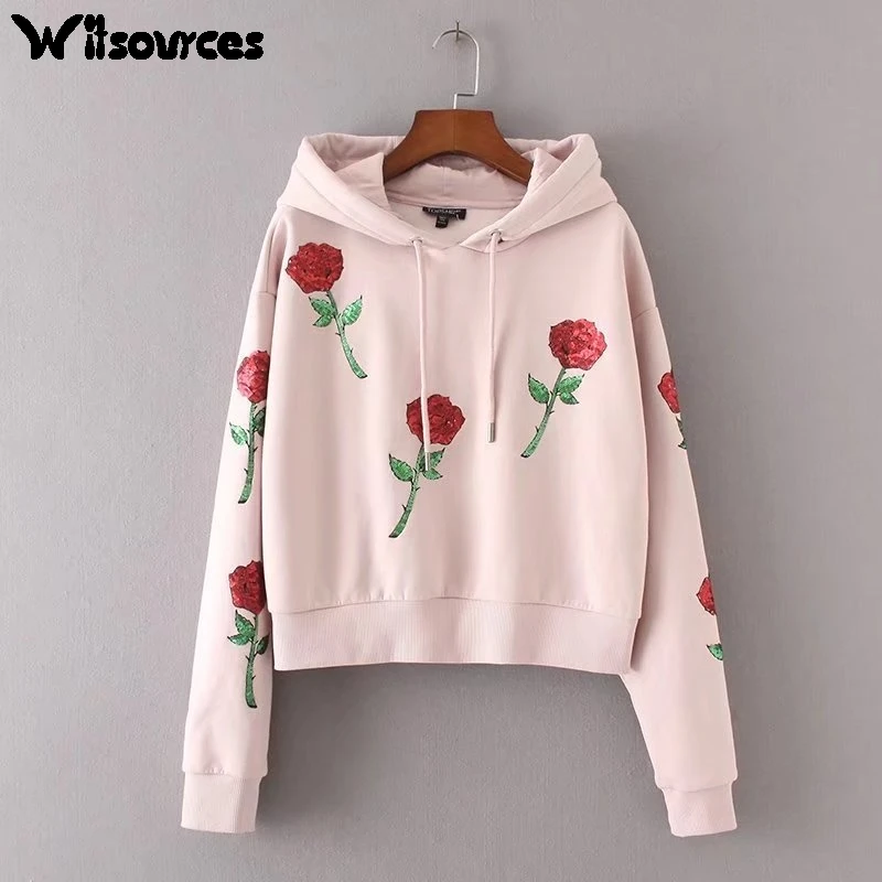 Witsources Women Pink Hoodie 2017 Winter New Fashion Romantic Rose