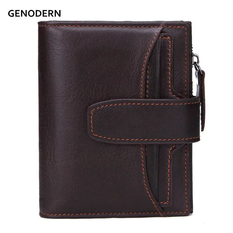 

GENODERN Vintage Men Wallet Genuine Leather Short Wallets Male Multifunctional Cowhide Purse Coin Pocket Sim Card Holder