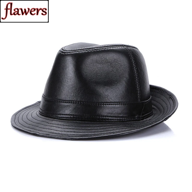 

2019 Men Real Genuine Sheepskin Leather Fedoras Hats Fashion New Style Real Natural Leather Cap Hat Sale Real Sheep Leather Caps