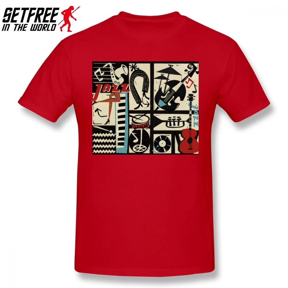 Музыка Джаз Rythm Musical Instru Мужская футболка ts гитара пианино электрический орган Мужская футболка с круглым вырезом хлопок короткий рукав футболки для мужчин - Цвет: Красный