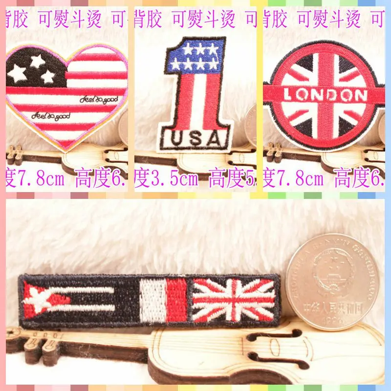 

Free Shipping Stars London USA No. 1 stickers 4pcs/lot Iron On Embroidered cloth patch party promotion costume decoration gifts
