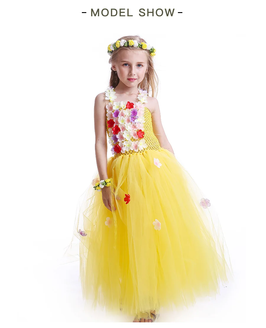 Princess Belle Flower Fairy Tutu Dress Girls Beauty Beast Cosplay Costume Kids Pageant Wedding Purim Ball Gown (4)