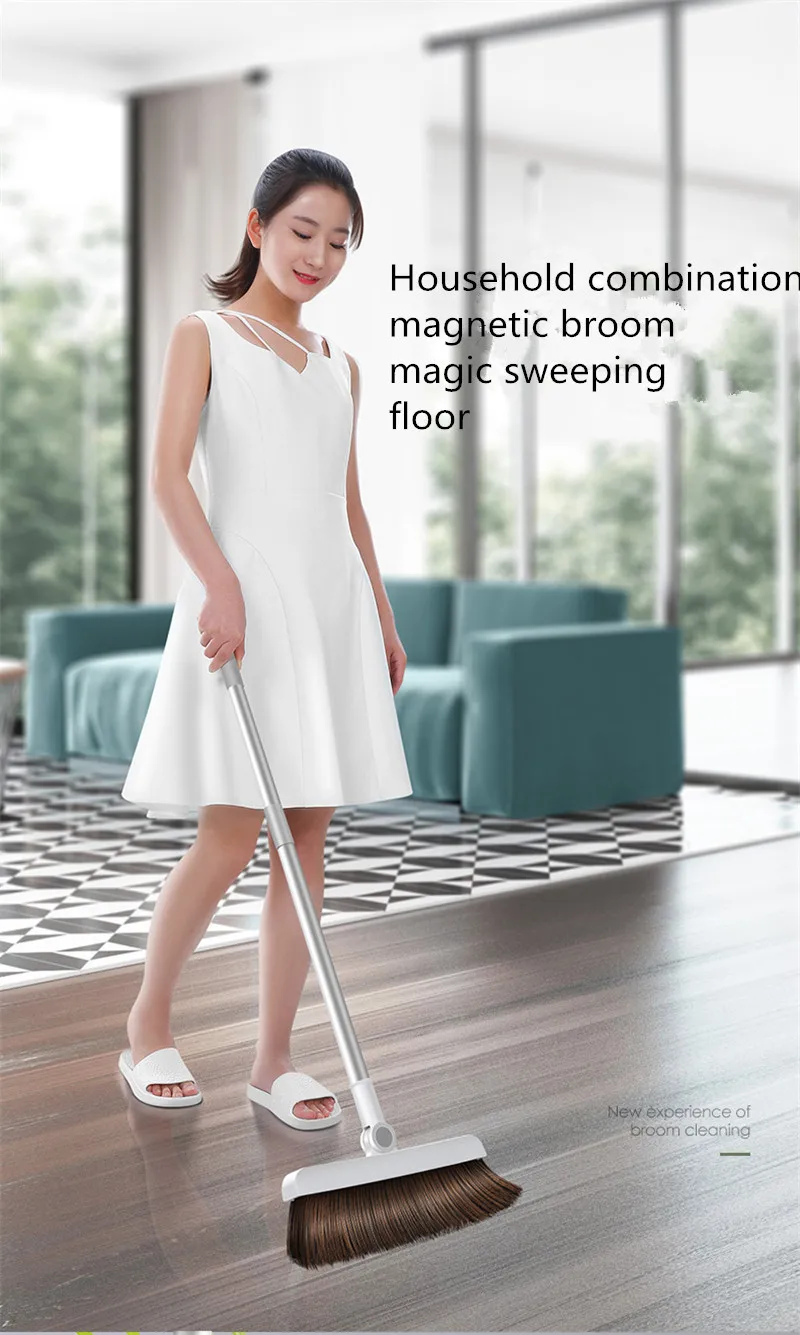 Thicken Windproof Non-Slip Magnetic Broom Dustpan Suit Creative Combination Floor Hair Sweeping Handle Household Cleaning Tools