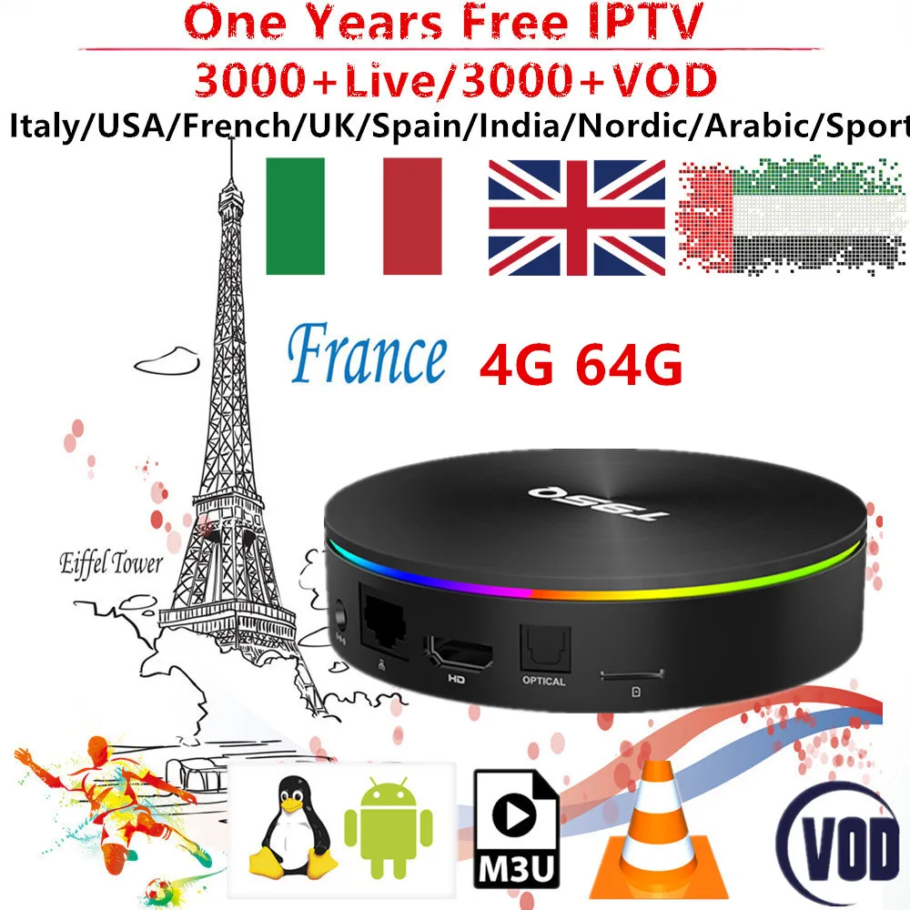 

t95q France IPTV Italy UK Germany Belgium French Romania Channels 1 Year Subscription Android Tv Box Mediaset Premium HD