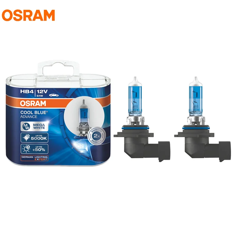 OSRAM 9006 HB4 5000K 12V 51W COOL BLUE ADVANCE Галогенные ксеноновые лампочки голубовато-белые 50% больше света автомобильные лампы Hi/Lo луч 9006CBA пара