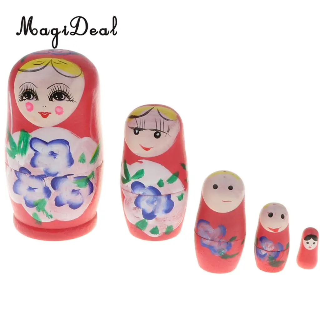 5PCS Wooden Russian Nesting Dolls Matryoshka Stacking Nested Dolls Toys Christmas Gifts Home Decoration for DIY Hand Painted