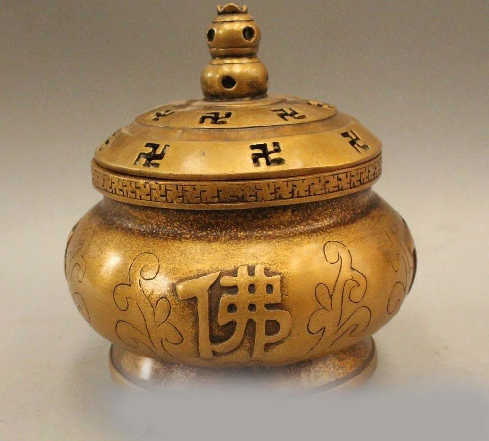 

7"Marked China Chinese Tibet Bronze Buddha Incense Burner Censer Statue