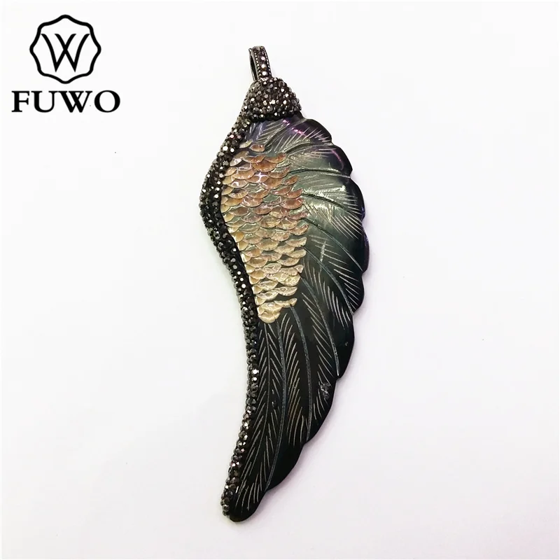 FUWO оптовая продажа натуральный рог буйвола Резные Подвески крылья с бусинами