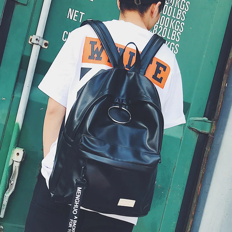 Menghuo Preppy Style School Backpack 2 Different Sizes Lovers Backpack Unisex PU Leather Backpack Travel Bags Teenagers Mochila (61)