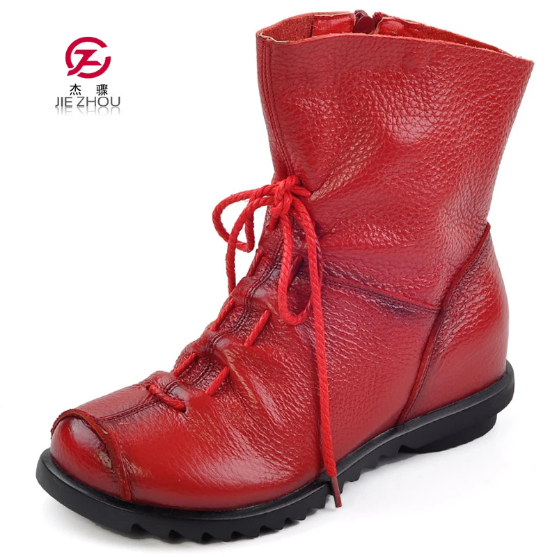 

Autumn Genuine Leather Ankle Boots Ladies Casual Warm Comfortable Flat Winter Boot Women Footwear Female Women Shoes