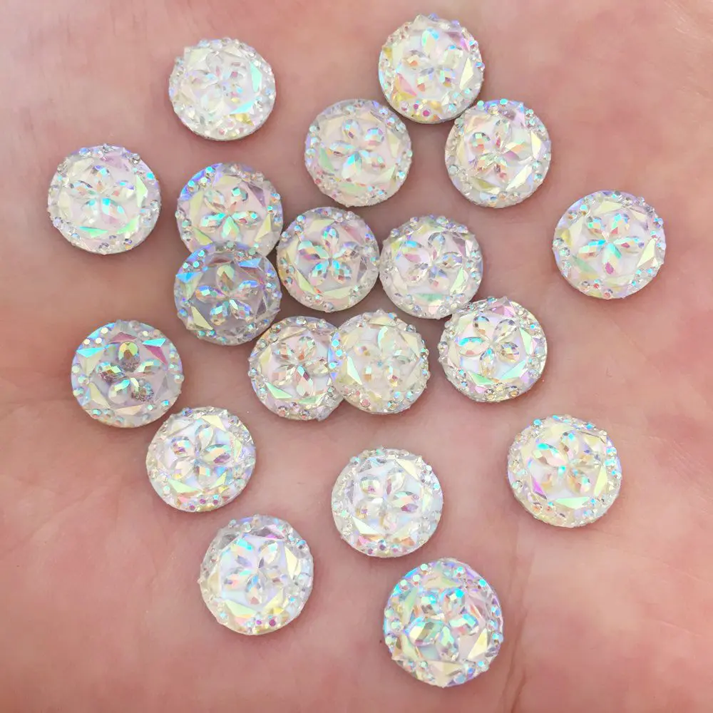 

100PCS AB Resin 10mm Round 3D Flower Flat Back Bead Rhinestone Scrapbook DIY Jewelry Ornaments Accessories F643*2