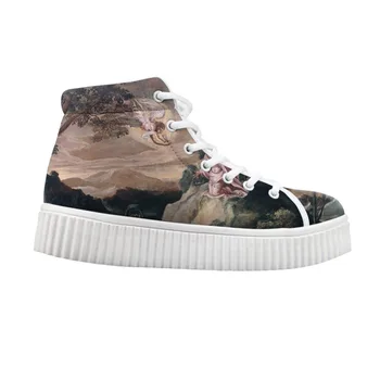 

Women Flats Platform Shoes Ladies Lace-up Stylish High Top height increasing Shoes Painting Printing Jacopo Robusti Tintoretto