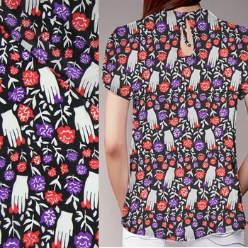 

Fashion hand and floral design print 100% silk Crepe DE chine fabric,SCDC643