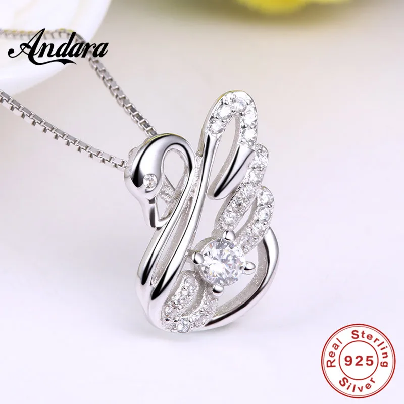 ANDARA Аутентичные 925 стерлингового серебра Кристалл таинственный лебедь кулон ожерелье для женщин ювелирные изделия