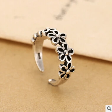

Silver Ring Hot Sell Fashion Retro Flower Design 925 Sterling Silver Adjustable Size Rings for Women Wholesale Jewelry Gift