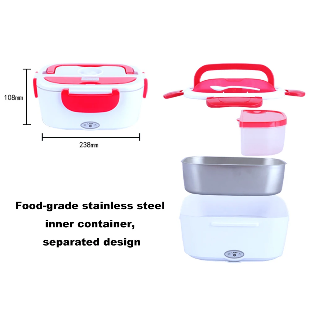 Портативный электрический нагревательный ланч-бокс, подогреватель пищи, подогреватель пищи со съемным контейнером из нержавеющей стали для дома и офиса