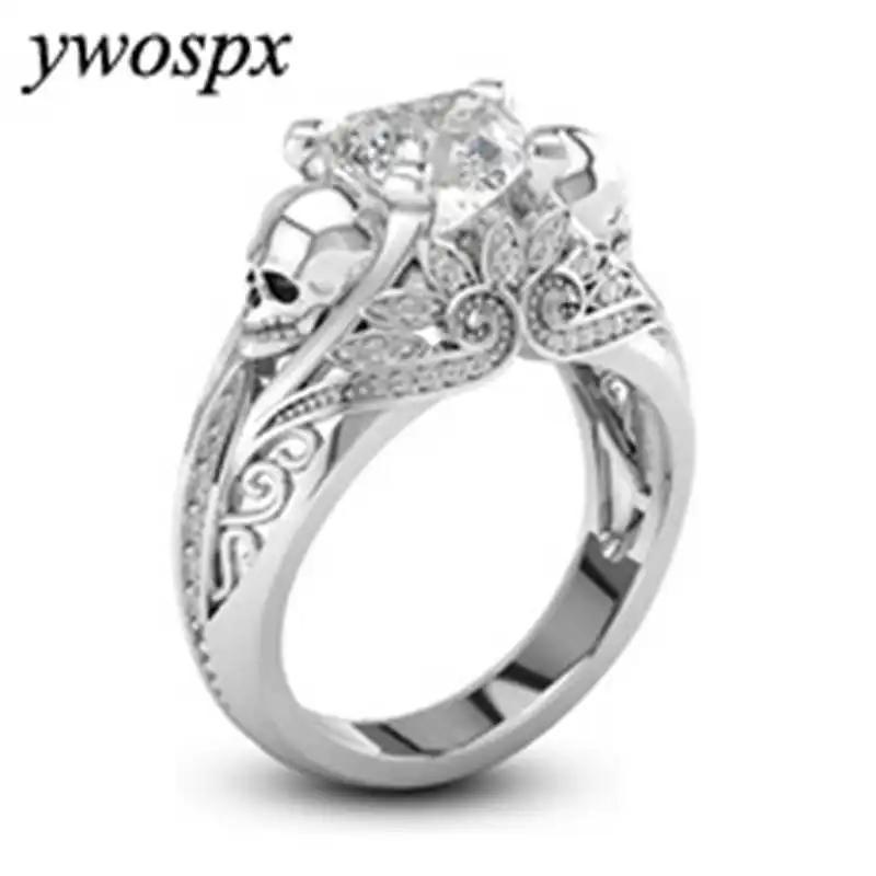 YWOSPX Ghost evil Skull skeleton Hand CZ Ring European and American romantic style women Rings new skull men's jewelry Y-40 | Украшения