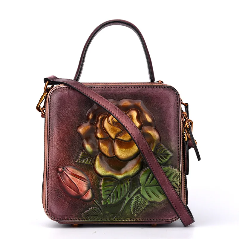 AETOO New handbags fashion retro leather handbags rose imprint ladies diagonal handbag mini shoulder bag