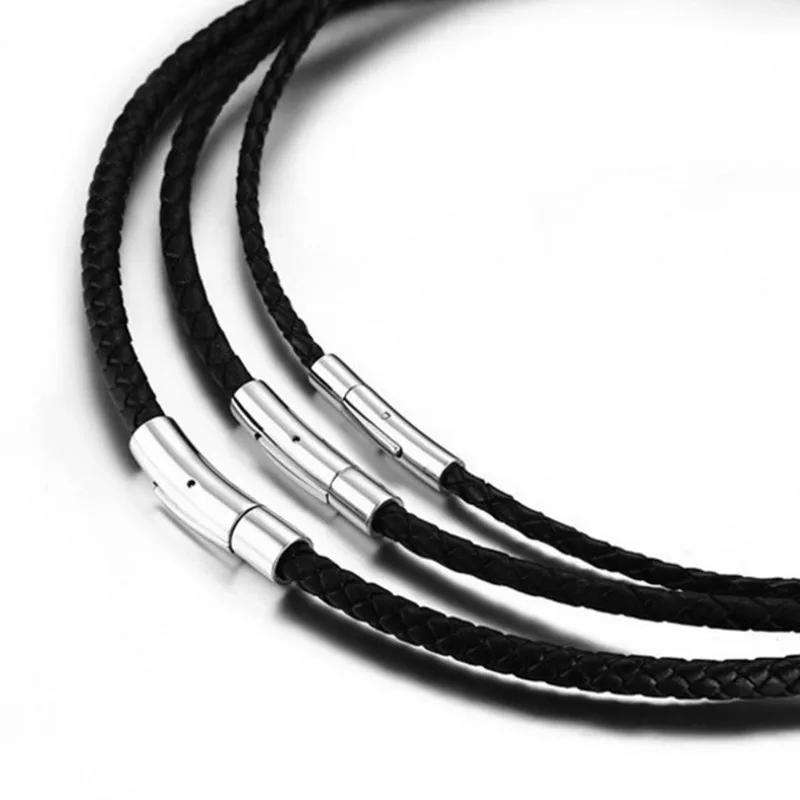 Braided Leather Choker Necklace For Men Women Black Stainless Steel
