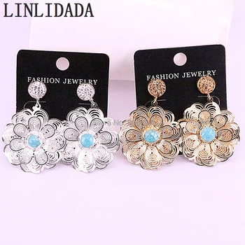 

Beautiful 4Pair Fashion Gold / Silver Color Metal Earrings for Women Flower Shape Charm Dangle Earrings Handmade Jewelry