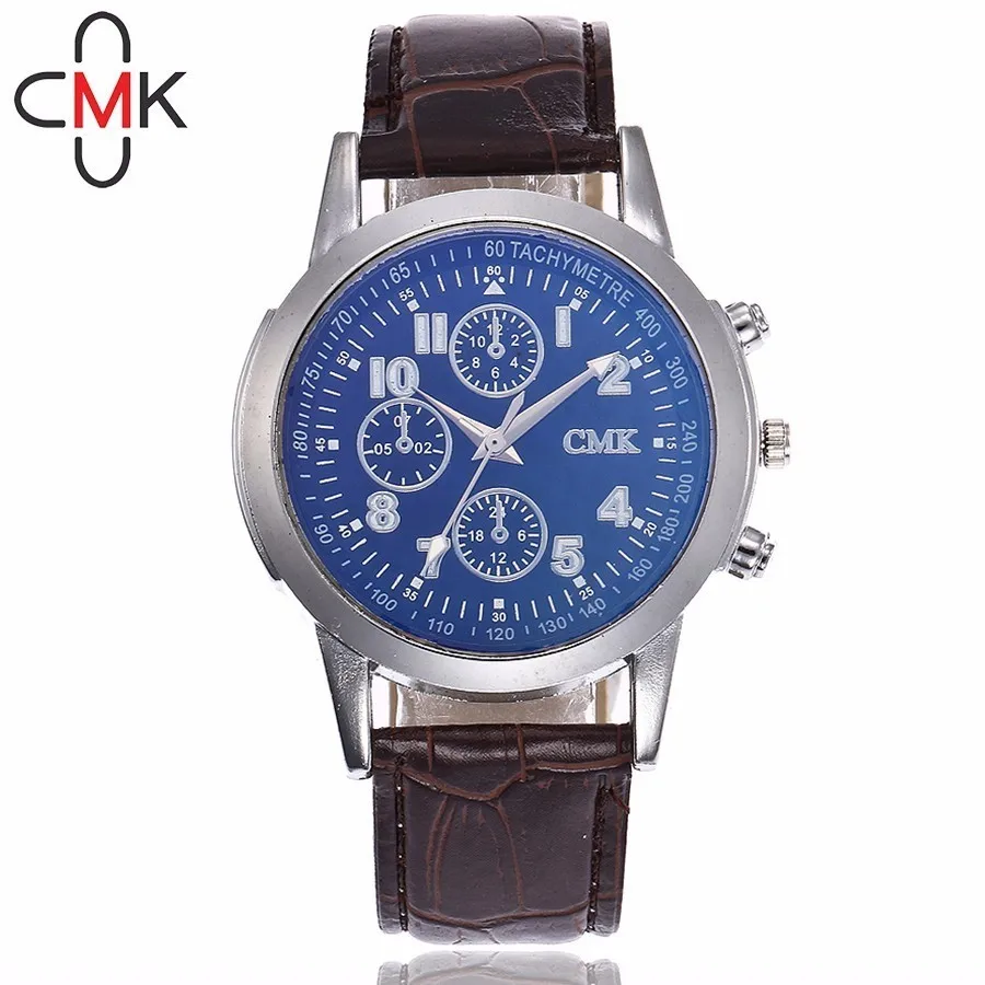 CMK Men Blue Glass Watch Top Brand Luxury Male Clock Leather Business