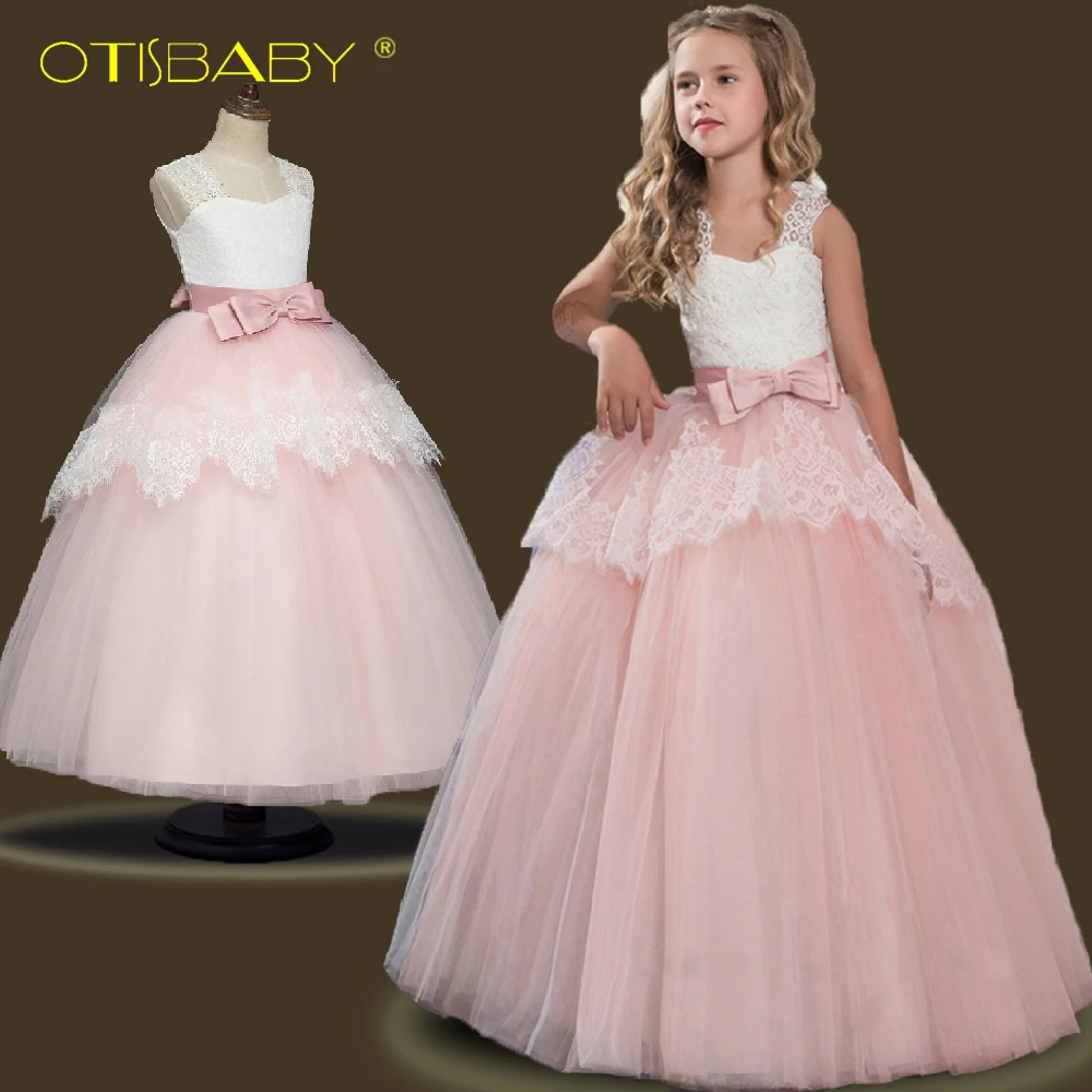 Summer Girls Lace Flower Princess Dresses Kids Party Ball Gown Long