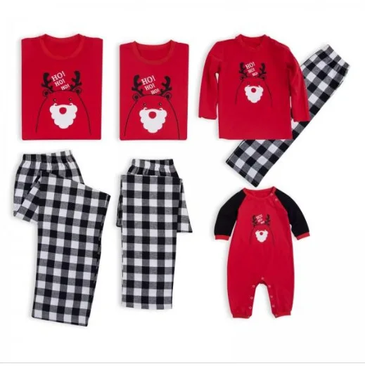 

2018 New Christmas Pajamas Set Family Matching Outfits Xmas HO Letter Plaid Mother Father Kid Family Set Cotton Family Clothing
