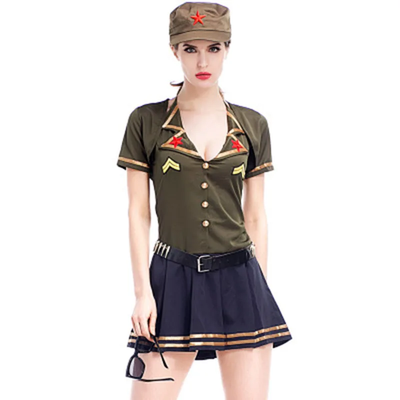 

Sexy Women Uniform Temptation Armywoman Pilot Cosplay Adults Soldiers Halloween Jumpsuit Costumes Stage Performance Sexy Monster