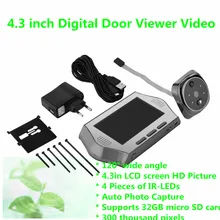 EU 4.3 inch Digital Door Viewer Video Night Vision IR 120 Angle Recording Door Viewer Doorbell Peephole Camera Supports TF Card