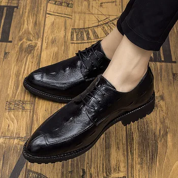 

Fashion Mens Pointed Toe Dress Shoes Formal Black Wedding Shoes 2019 Business Leather Shoes Men Elegant Suit Office Shoe