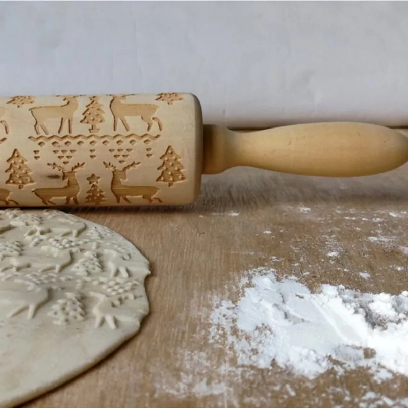 

Kitchen Tools Accessories Wooden Rolling Pin Textured Roller Cookie Dough Stick Pattern Embossing Roller Cake Decorating Tools