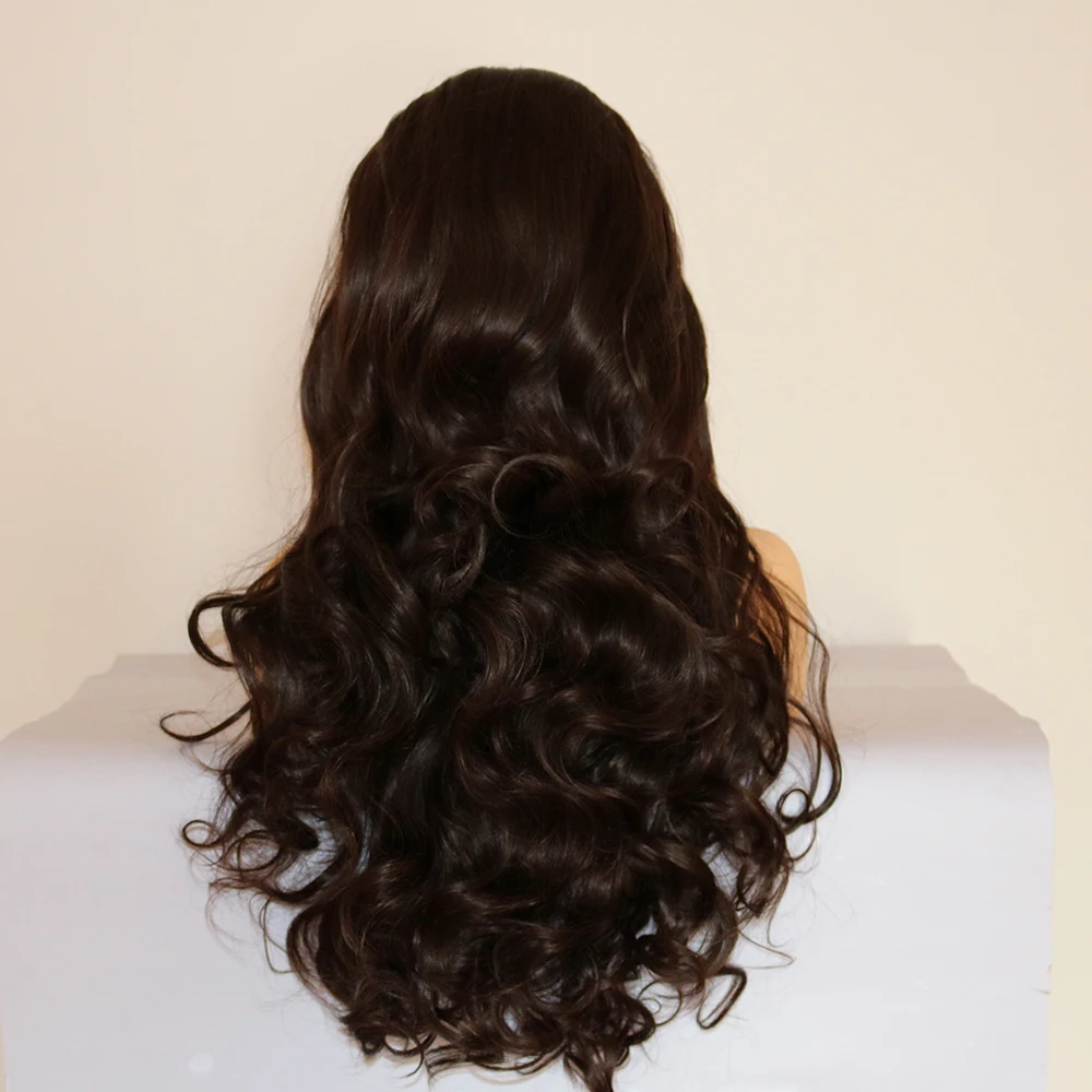 

Fantasy Beauty Fashion Brown Natural Looking Glueless Synthetic Hair Lace Front Wig Women's Heat Friendly Side Parting Long Wavy