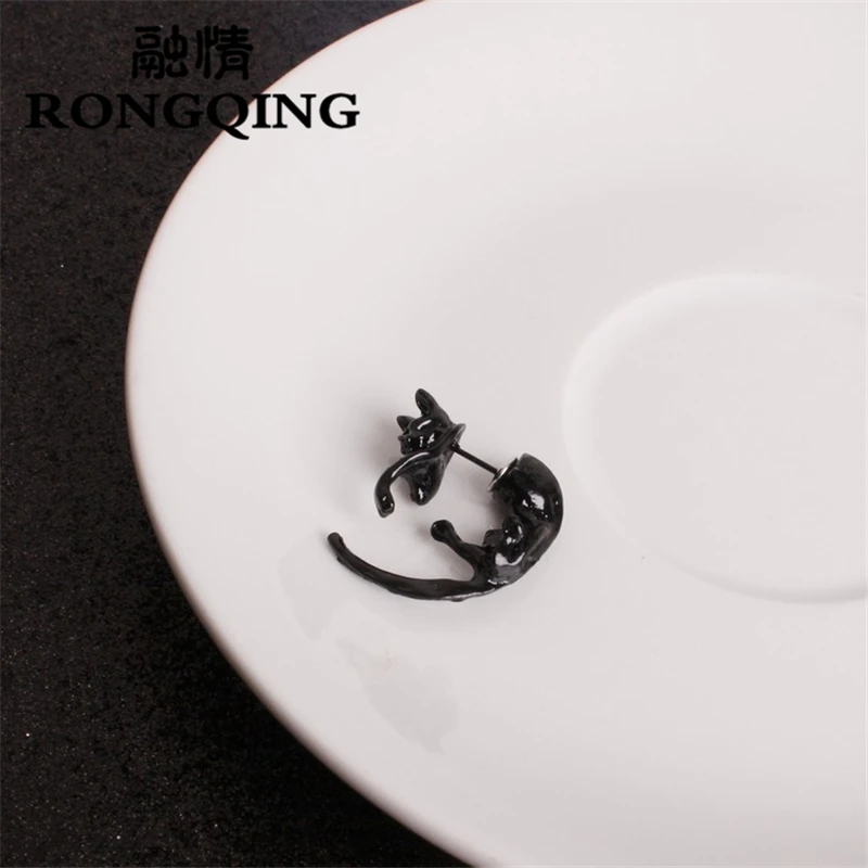 RONGQING 1 пара 3D Черный кот серьги букле D Oreille панк готический серьги для Для мужчин и Для женщин Oorbellen сережки клипса в нос