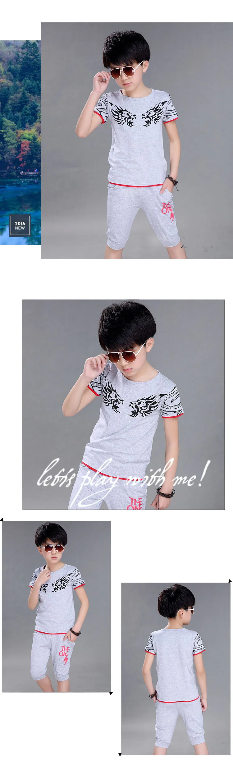 Boys Summer Clothes Soft Cotton 2pcs Tshirt + Shorts Sport Outfits Kids Boys Clothing 7 10 12 Years Teenagers 5
