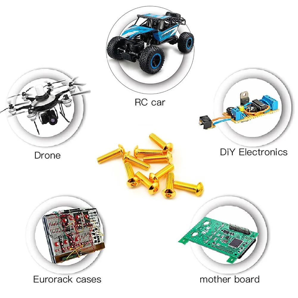 10 шт., класс 12,9, полукруглая головка, титановый Золотой шестигранный винт M2 M2.5 M3 M4 M5 ISO7380, шестигранный винт, длина 5-30 мм