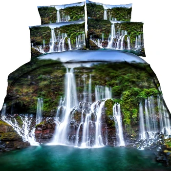 

3/4 Pieces on The Bed Duvet Cover Set 3D Printed for Bed Tranquil View of Lake on Rocks with Turquoise Waters Shoreline