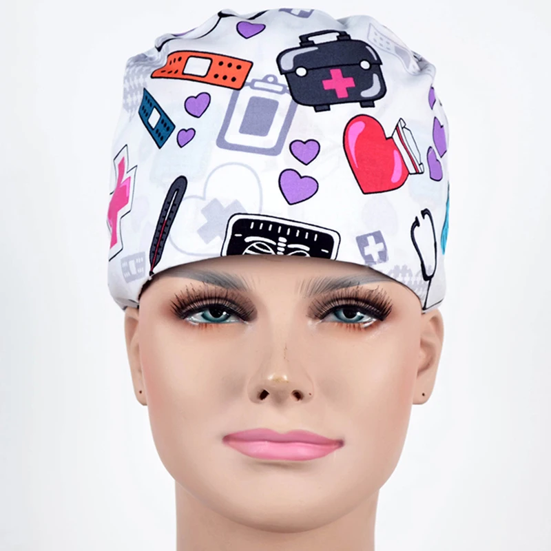 Medicine Box Print Doctor Dentist Cap Surgical Scrub Hat Adjustable