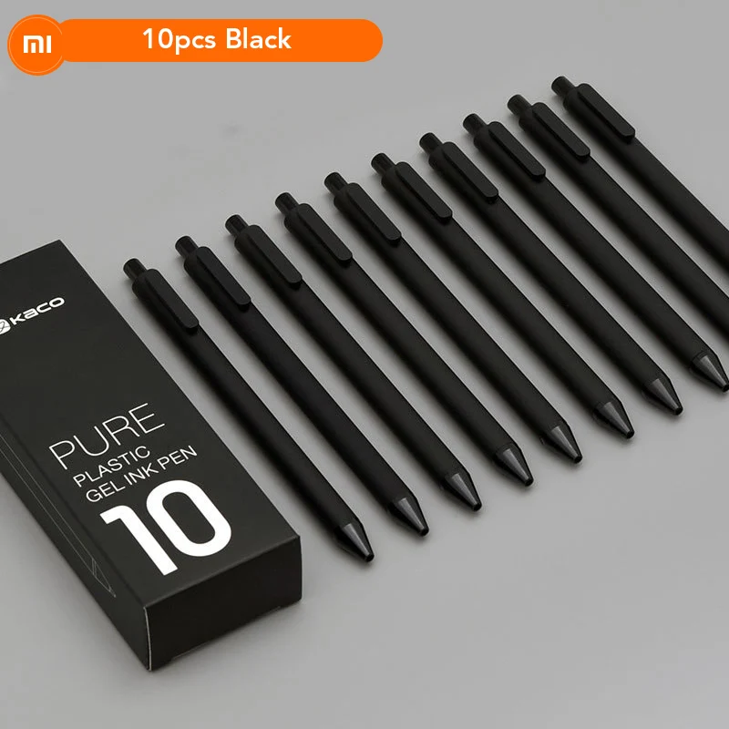 10 шт./лот, Xiao mi KACO, 0,5 мм, Xiaomi mi, ручка для подписи, Gal, чернила для гладкого письма, для подписи, черная, не заправляемая, авторучка, шариковая ручка - Цвет: Черный