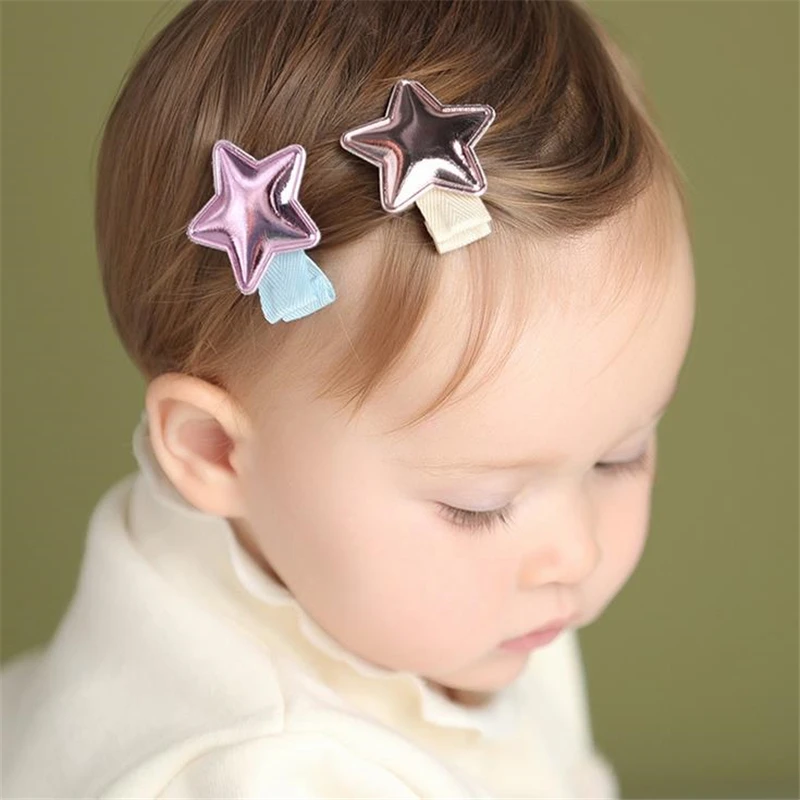 Cute Baby Hair Clips Bright Leather Stars Children Kids Baby Girls Gift