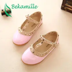 Bekamille 2017 детская повседневная обувь для девочек весна осень кожаные ботинки с заклепками; принцесса детская обувь для девочек сандалии