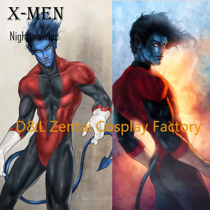 DHL X-men Nightcrawler Kurt Wagner костюм супергероя красный и черный лайкра спандекс Хэллоуин Косплей Костюм XM109