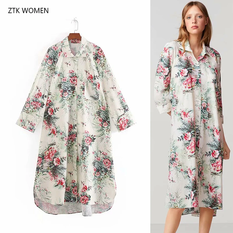 

ZTK women floral print long blouse turn down collar long sleeve female casual shirt summer elegant casual OL white blusas top