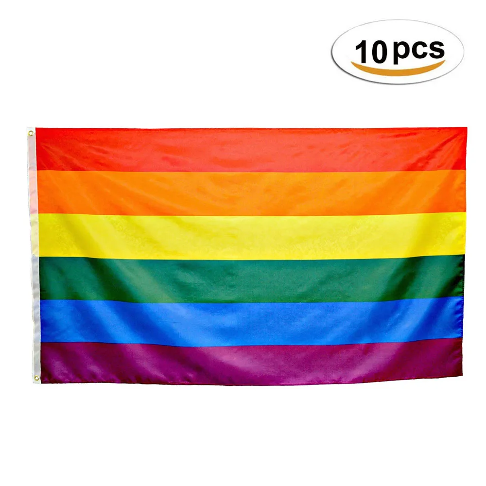 10 шт., флаг радуги, полиэстер, флаг для геев, с латунными втулками, баннер, висящий ЛГБТ флаг для геев, уличный домашний декор, 90*150 см