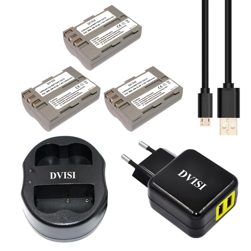 

3pcs EN-EL3E EN EL3E ENEL3E Rechargeable Battery + USB Dual Charger for Nikon ENEL3E EN EL3E D30 D50 D70 D90 D70S D300 + Adapter