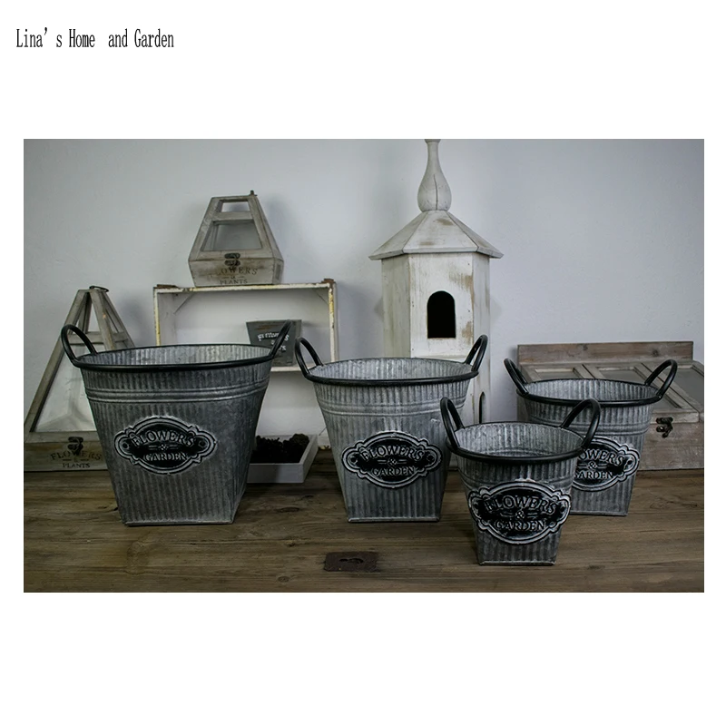 stack 4 pieces handcrafted metal zinc rustic planters pot (4)