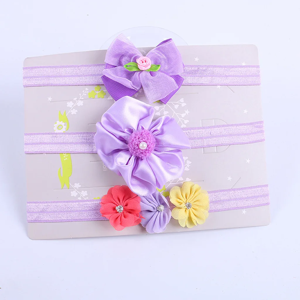 C 3Pcs Kids Floral Headband Girls Baby Elastic Bowknot Accessories Hairband Set Baby Hairband - Цвет: C