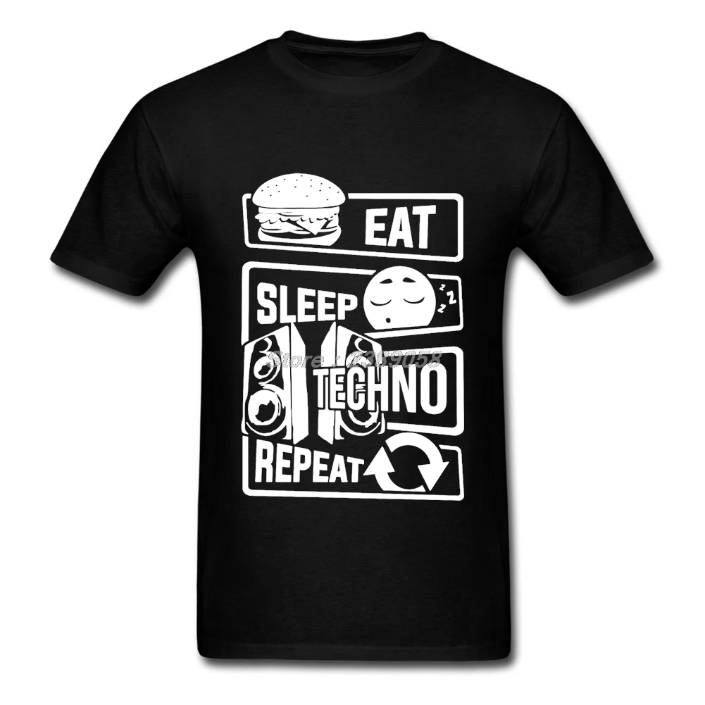 Мужская футболка с коротким рукавом Eat Sleep Techno Repeat электронной музыкой для