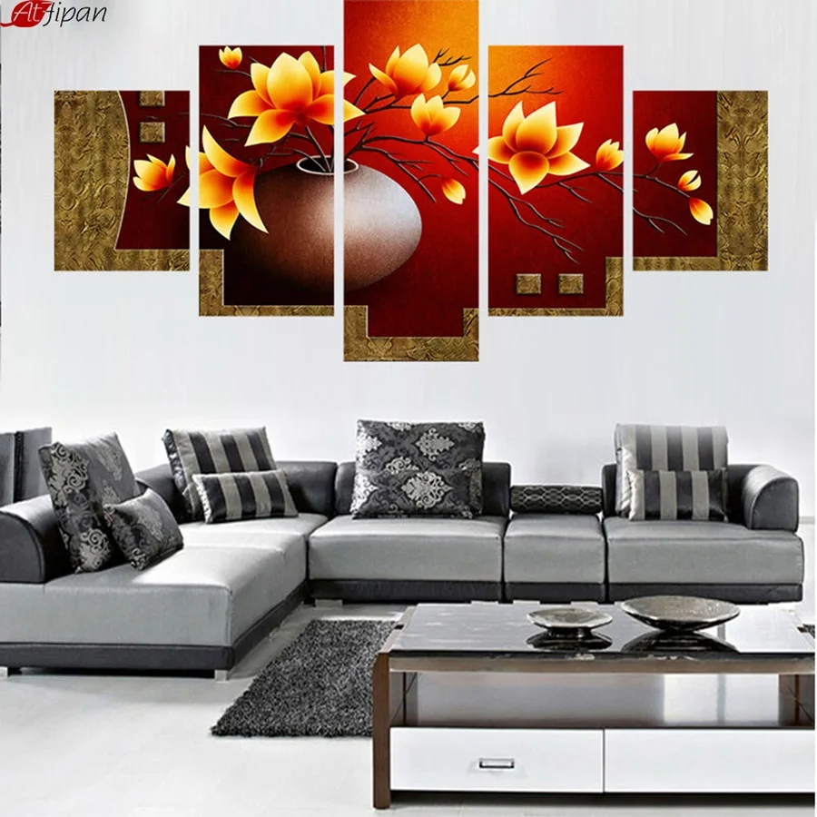 

Art Frame Modern Canvas Painting Wall 5 Panel Flower Modular Picture Home Decoration Print On For Living Room Canvas Poster