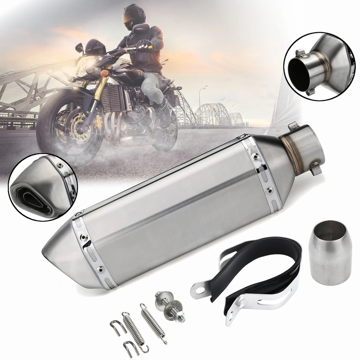 

Universal 38mm-51mm Motorcycle Slip-on Exhaust High Quatity Modify Motocross Muffler Pipe Sliver Stainless Steel