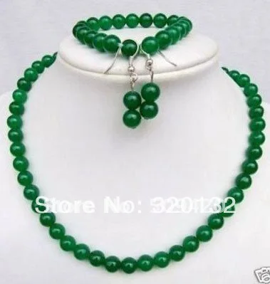

Beautiful jewelry10MM jade necklace earrings bracelet set Silver gold plated Jewellery sets free shipping